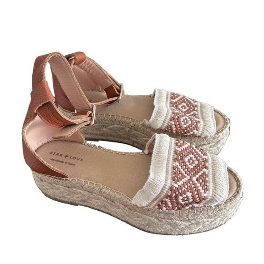 Star Love Platform Espadrilles Open Toe Ankle Strap Sandals Size 39